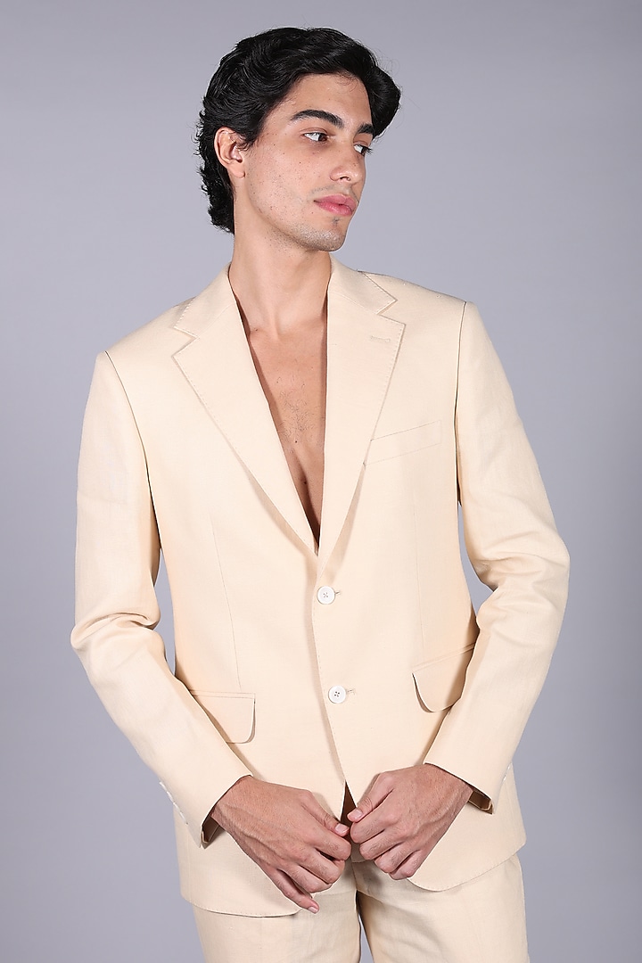 Cream Suiting Blazer Set by Bharat Reshma at Pernia's Pop Up Shop