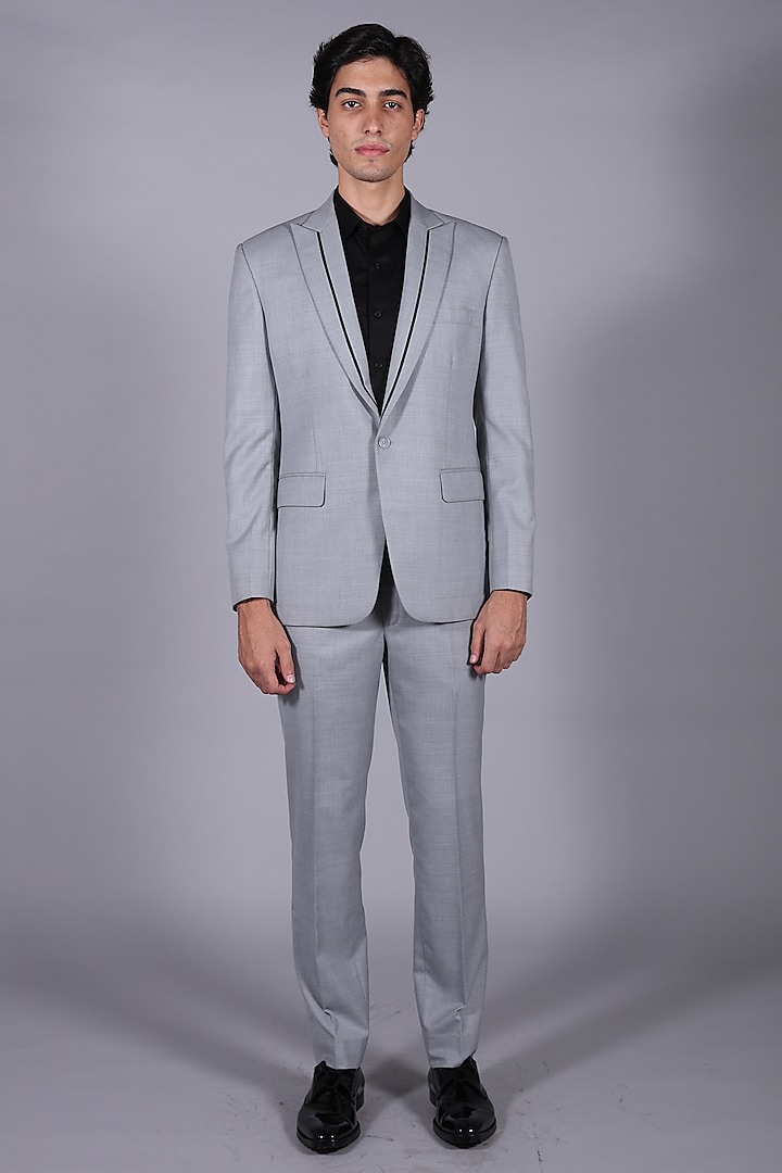 Ash Grey Italian Suiting Blazer Set by Bharat Reshma