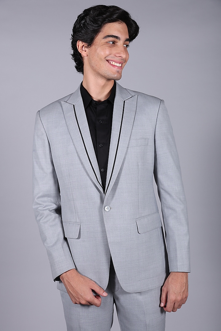 Ash Grey Italian Suiting Blazer Set by Bharat Reshma at Pernia's Pop Up Shop