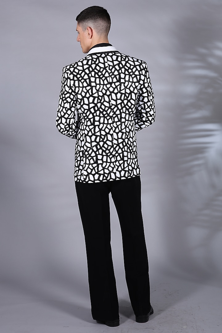 Black & White Japanese Suiting Printed Tuxedo Set by Bharat Reshma at Pernia's Pop Up Shop