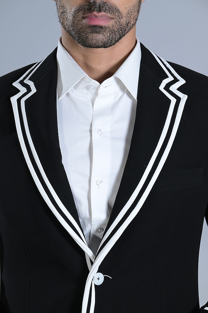 Black Japanese Suiting Tuxedo Set by Bharat Reshma at Pernia's Pop Up Shop