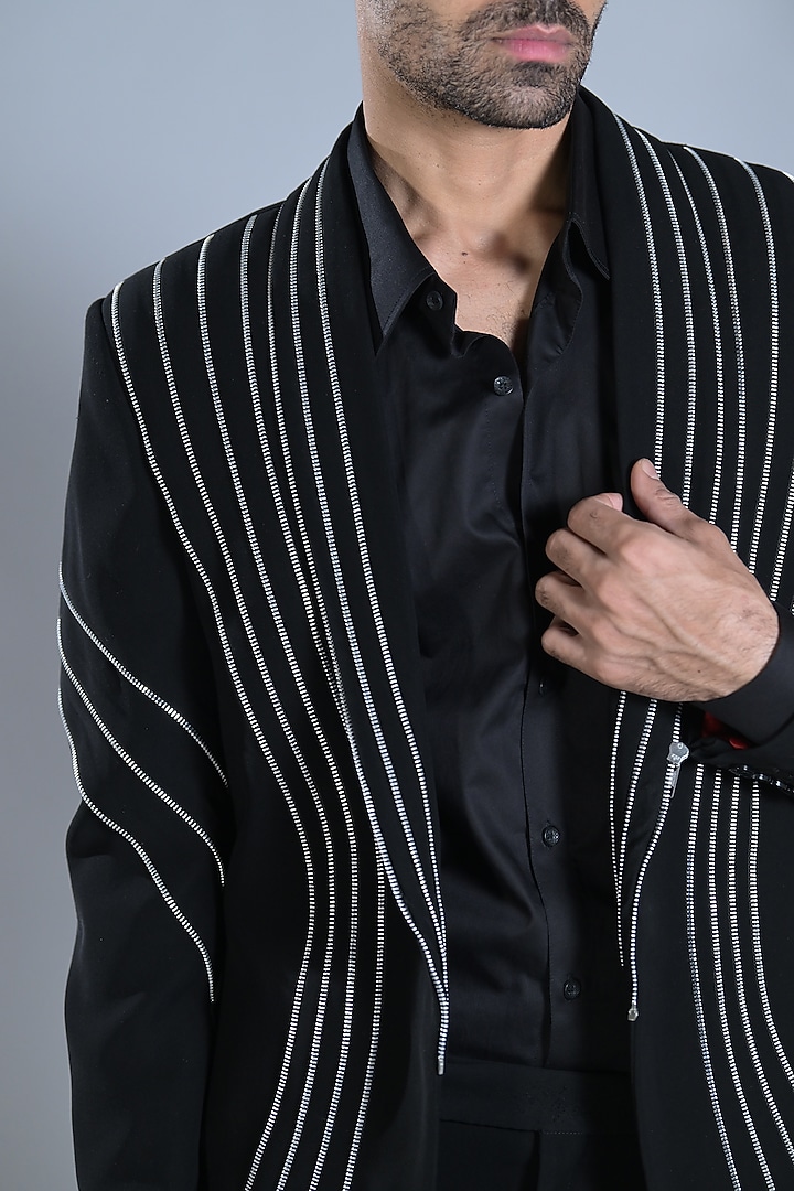 Black Japanese Suiting Tuxedo Set by Bharat Reshma at Pernia's Pop Up Shop