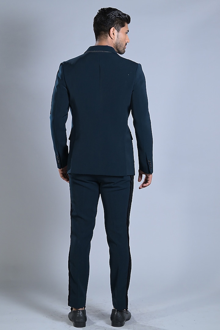 Teal Japanese Suiting & Velvet Blazer Set by Bharat Reshma at Pernia's Pop Up Shop