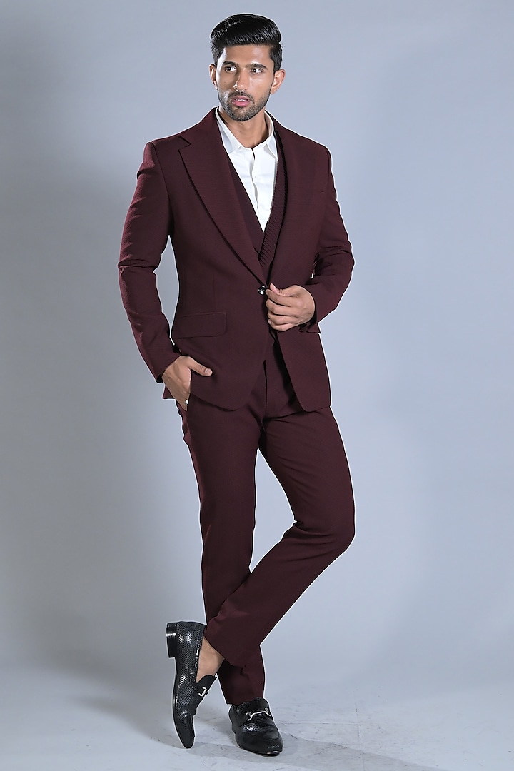 Maroon Suiting Blazer Set by Bharat Reshma