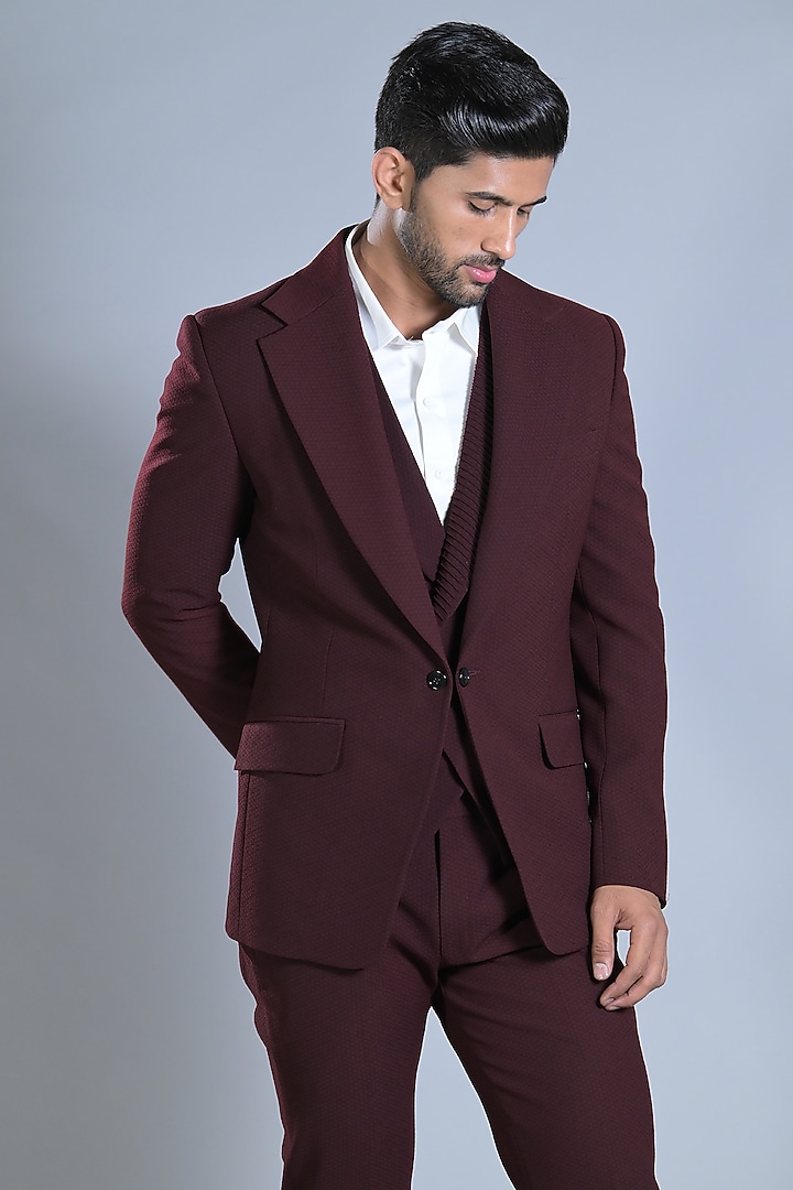Maroon Suiting Blazer Set by Bharat Reshma at Pernia's Pop Up Shop