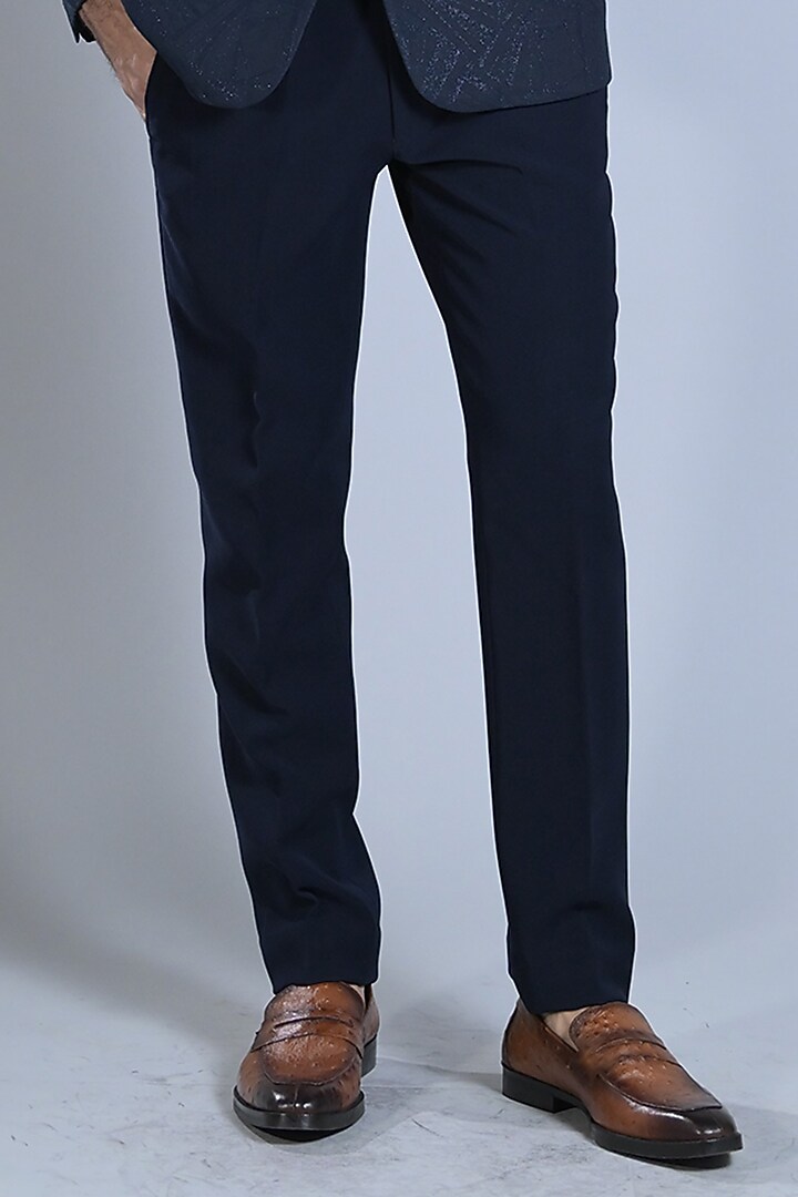 French Navy Jacquard Embroidered Tuxedo Set by Bharat Reshma at Pernia's Pop Up Shop