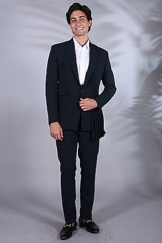 Midnight Blue Suiting Blazer Set by Bharat Reshma