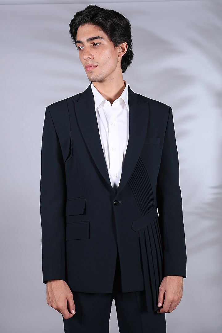 Midnight Blue Suiting Blazer Set by Bharat Reshma at Pernia's Pop Up Shop