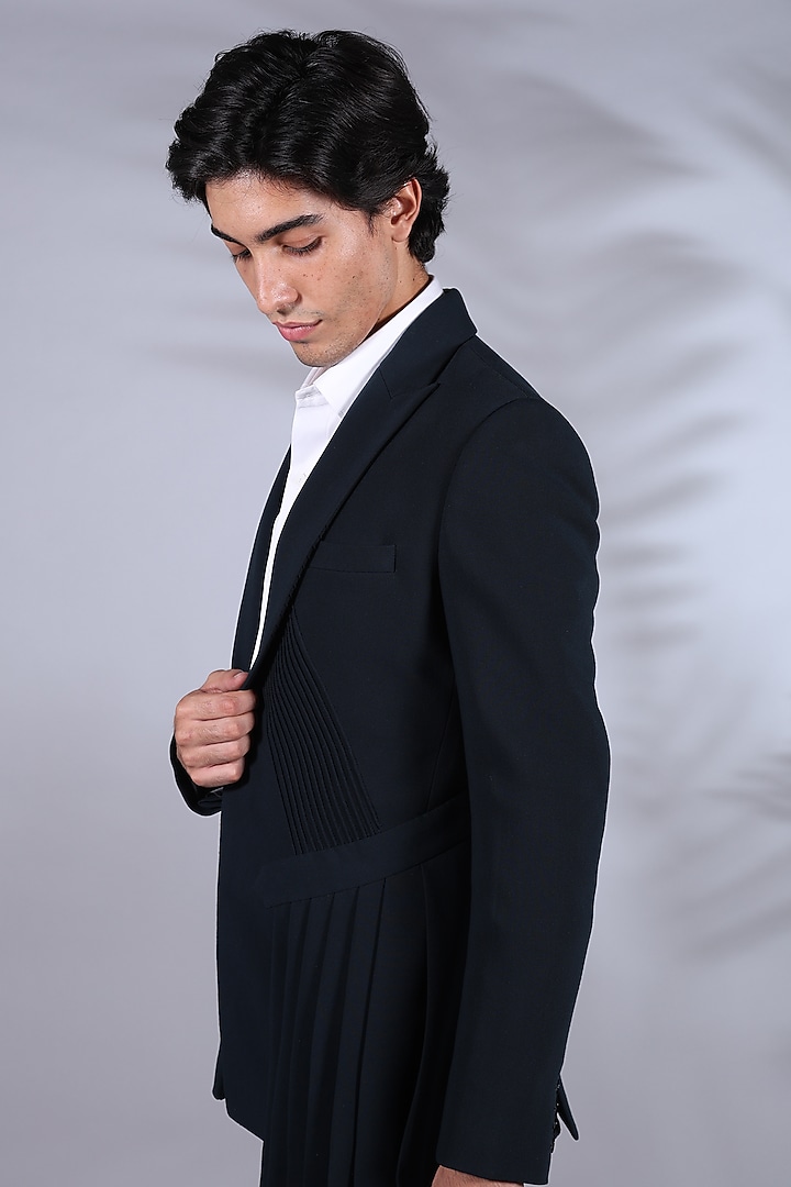 Midnight Blue Suiting Blazer Set by Bharat Reshma at Pernia's Pop Up Shop