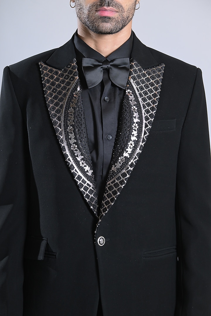 Pure Black Japanese Suiting Tuxedo Set by Bharat Reshma at Pernia's Pop Up Shop