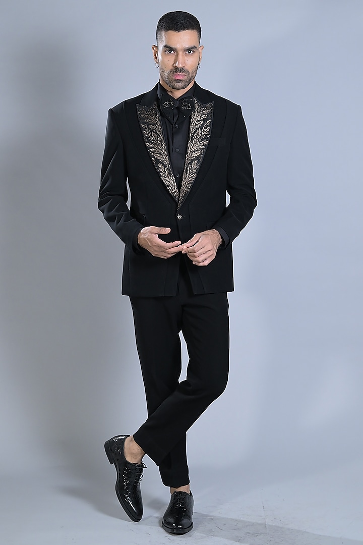 Pure Black Japanese Suiting Tuxedo Set Design by Bharat Reshma at ...