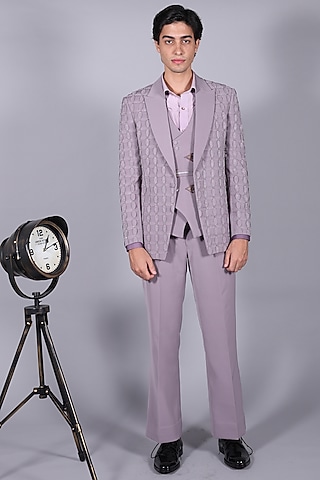 Wisteria Purple Japanese Suiting Cutdana Embroidered Blazer Set by Bharat Reshma