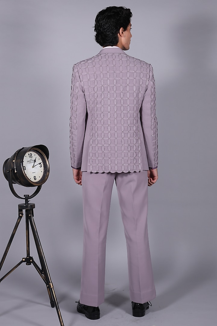 Wisteria Purple Japanese Suiting Cutdana Embroidered Blazer Set by Bharat Reshma at Pernia's Pop Up Shop