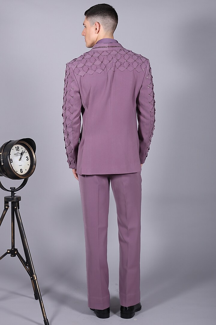Damson Purple Japanese Suiting Cutdana Embroidered Floral Blazer Set by Bharat Reshma at Pernia's Pop Up Shop