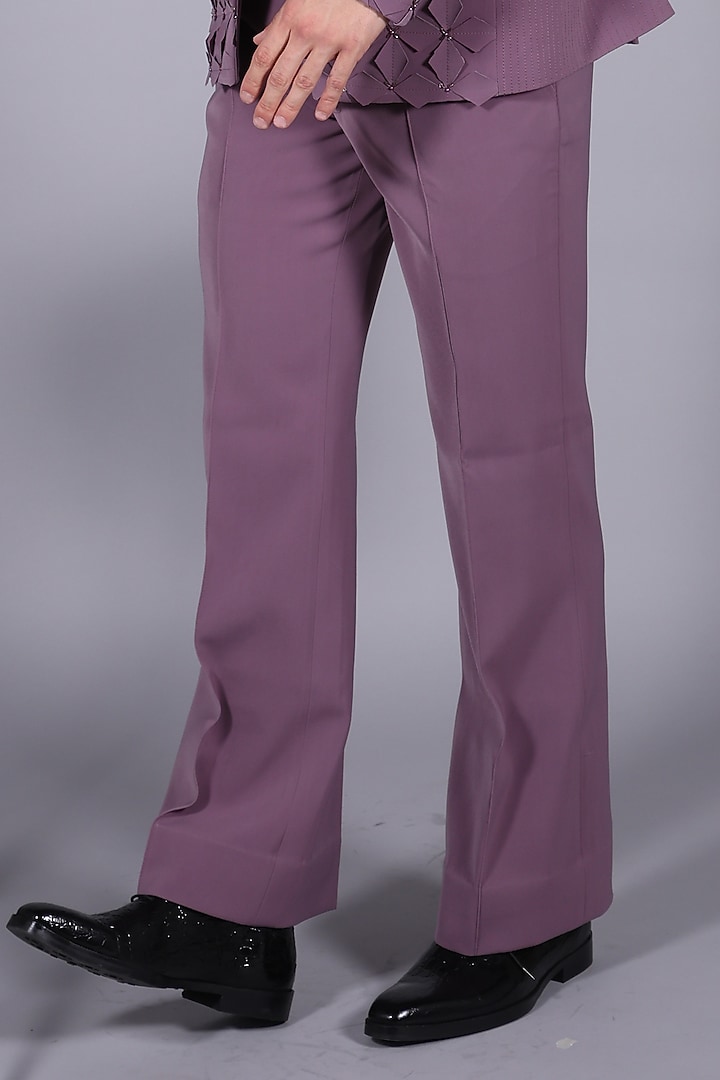 Damson Purple Japanese Suiting Cutdana Embroidered Floral Blazer Set by Bharat Reshma at Pernia's Pop Up Shop