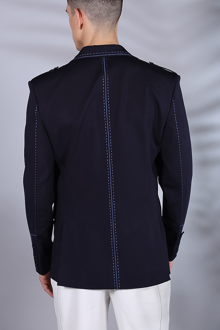 Indigo Suiting Thread Embroidered Blazer Set by Bharat Reshma at Pernia's Pop Up Shop