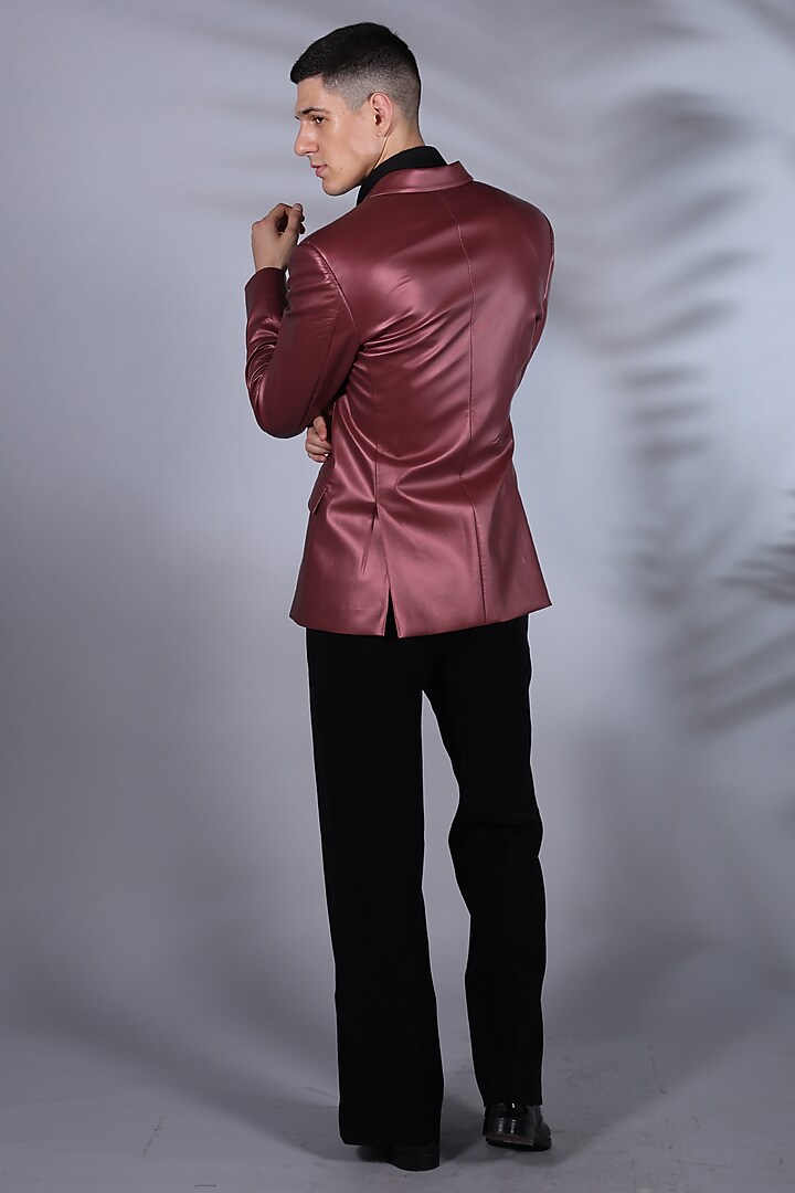 Amarnath Red Leather Blazer Set by Bharat Reshma at Pernia's Pop Up Shop