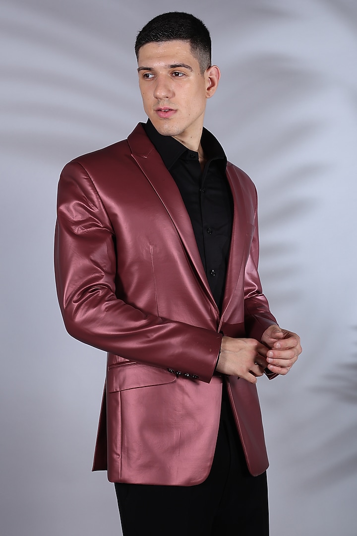 Amarnath Red Leather Blazer Set by Bharat Reshma at Pernia's Pop Up Shop