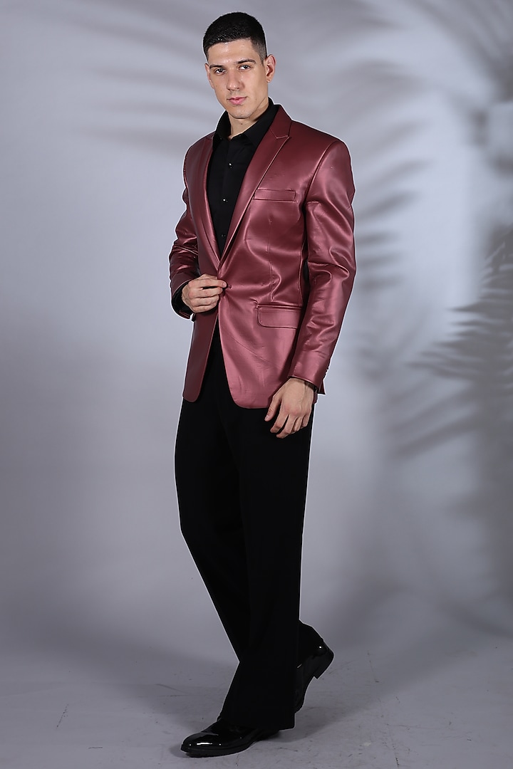 Amarnath Red Leather Blazer Set by Bharat Reshma at Pernia's Pop Up Shop