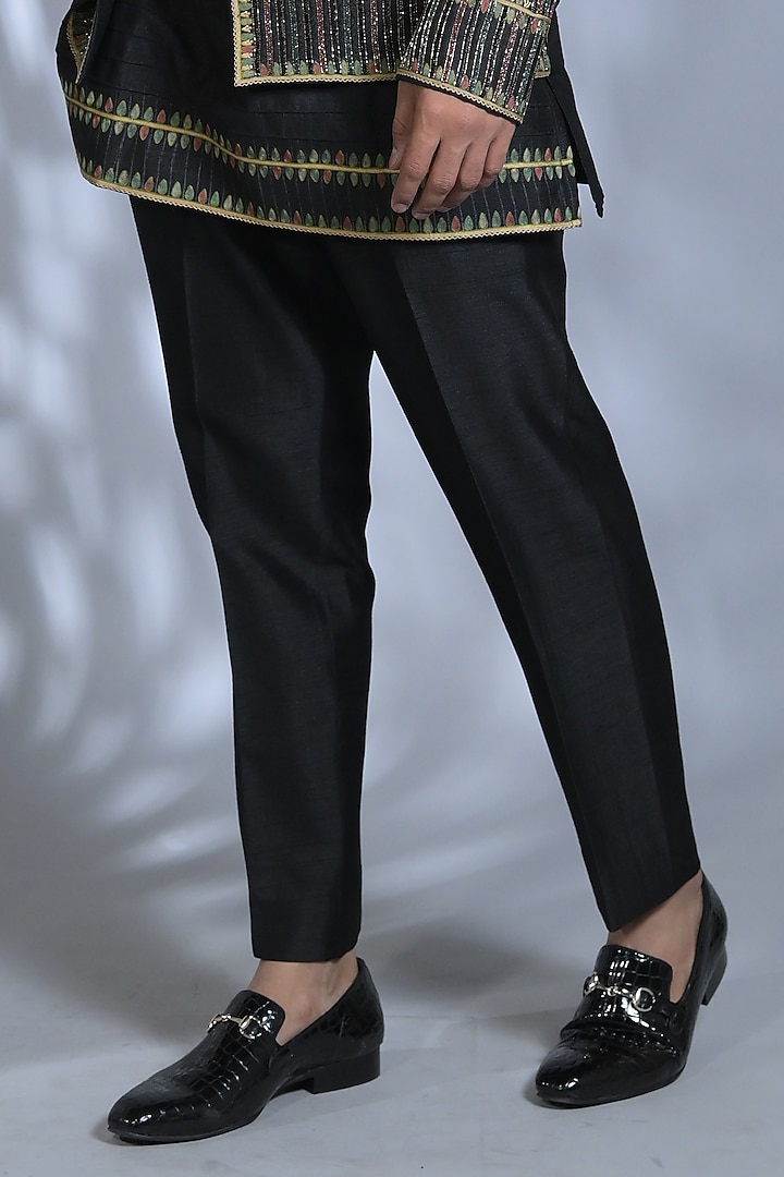 Smoky Black Silk Cutdana & Sequins Embroidered Wedding Indowestern Set  by Bharat Reshma at Pernia's Pop Up Shop