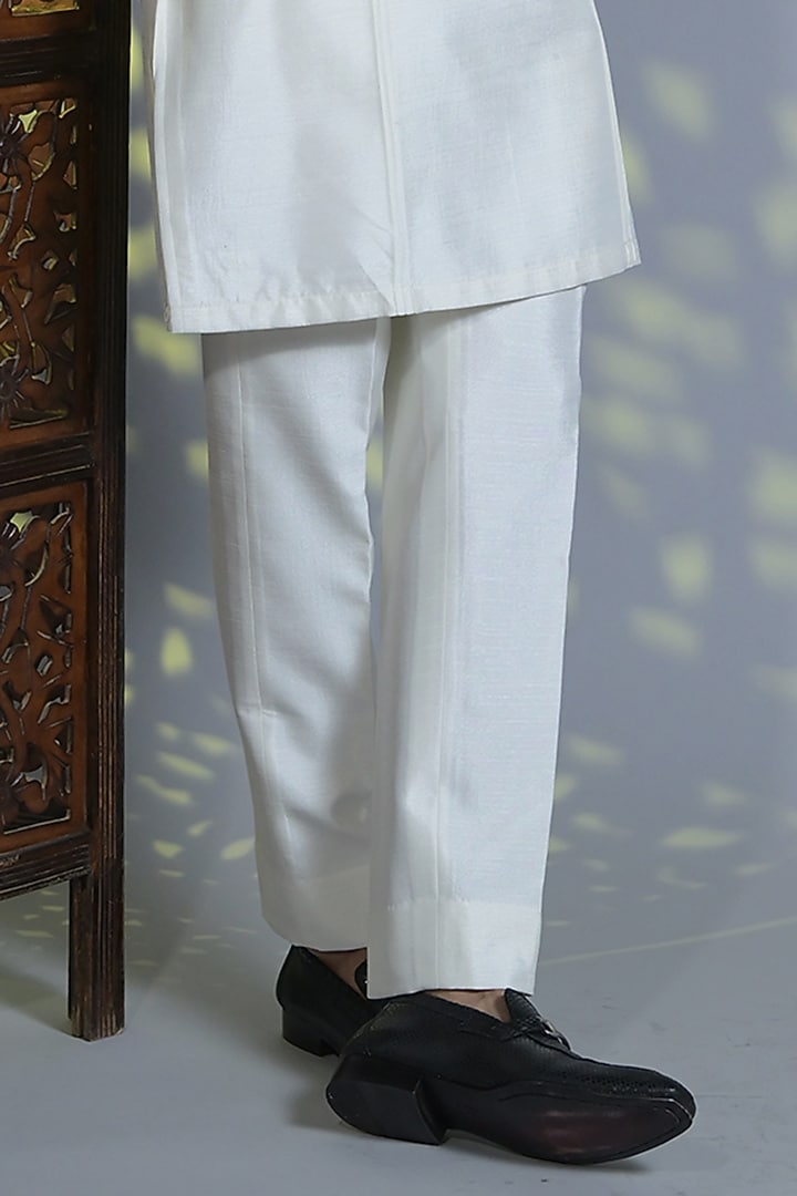 Ivory Dupion Silk Resham & Thread Embroided Waistcoat Set by Bharat Reshma at Pernia's Pop Up Shop