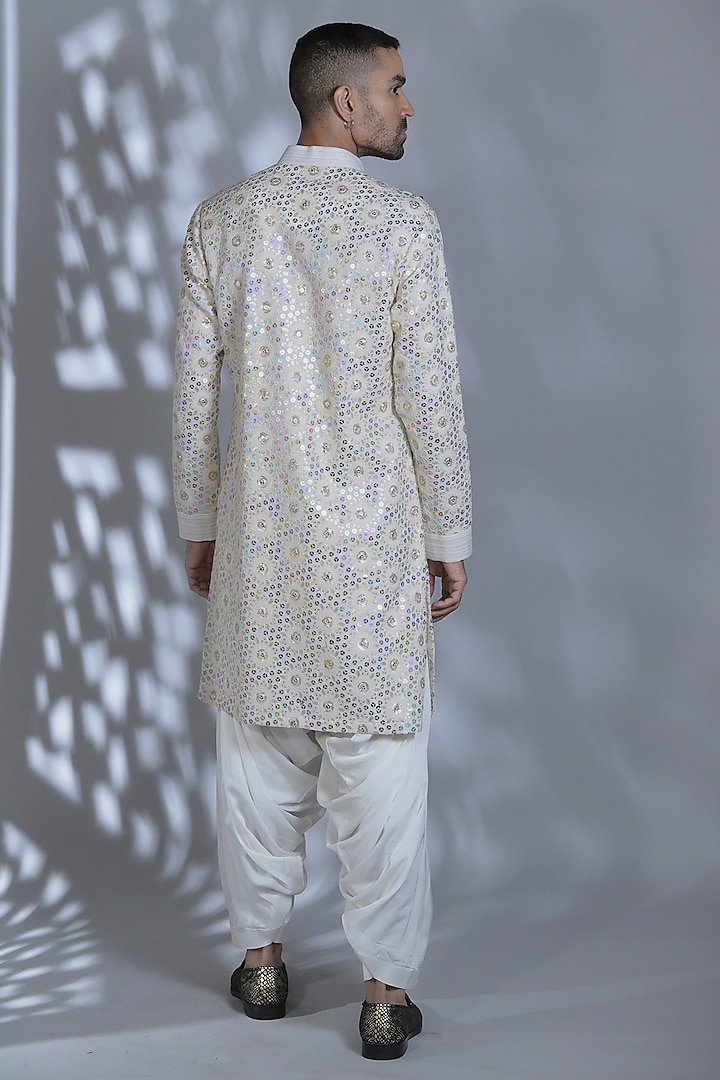 Ivory Silk Sequins Embroidered Kurta Set by Bharat Reshma at Pernia's Pop Up Shop