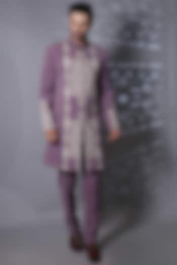 Periwinkle Purple Suiting Fabric Resham Work Indowestern Set by Bharat Reshma at Pernia's Pop Up Shop