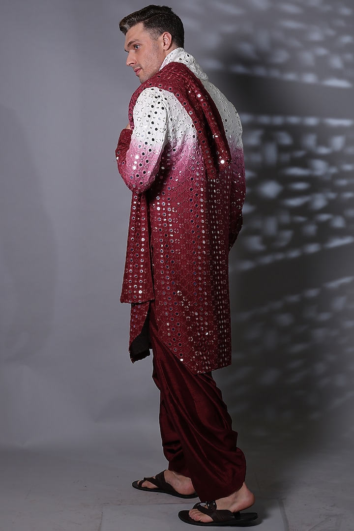 Maroon Ombre Cotton Silk Blend Mirror Work Kurta Set by Bharat Reshma at Pernia's Pop Up Shop