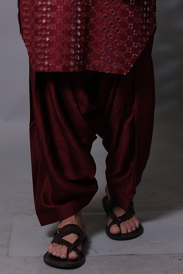 Maroon Ombre Cotton Silk Blend Mirror Work Kurta Set by Bharat Reshma at Pernia's Pop Up Shop