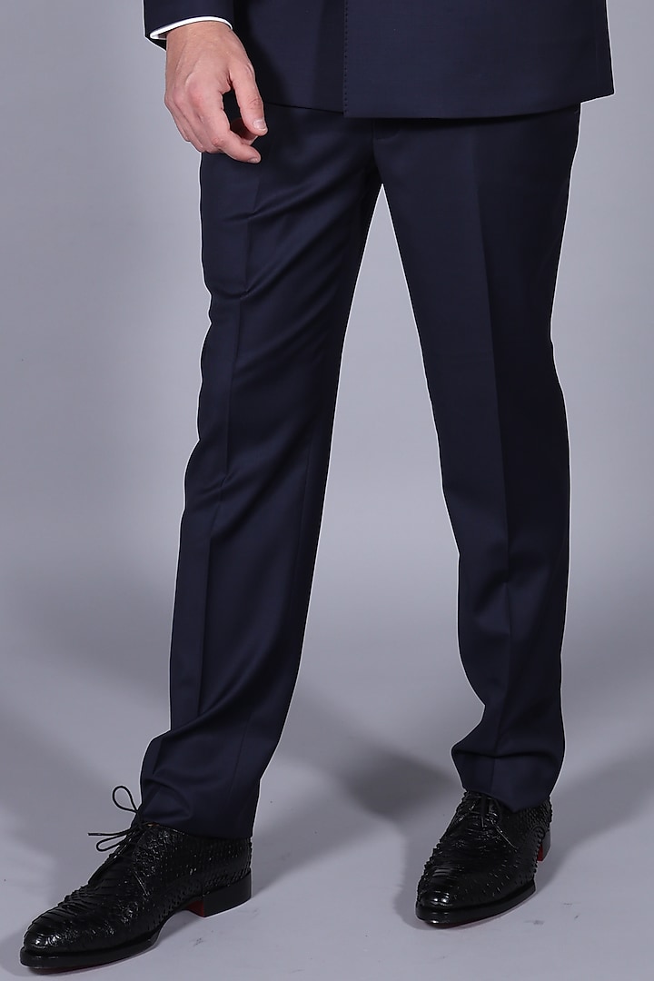 Navy Blue Donatella Suiting Fabric Blazer Set by Bharat Reshma at Pernia's Pop Up Shop