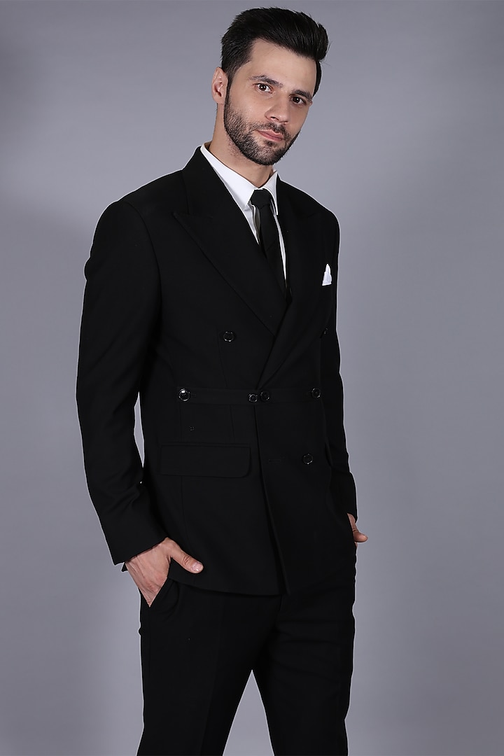 Black Suiting Fabric Blazer Set by Bharat Reshma at Pernia's Pop Up Shop