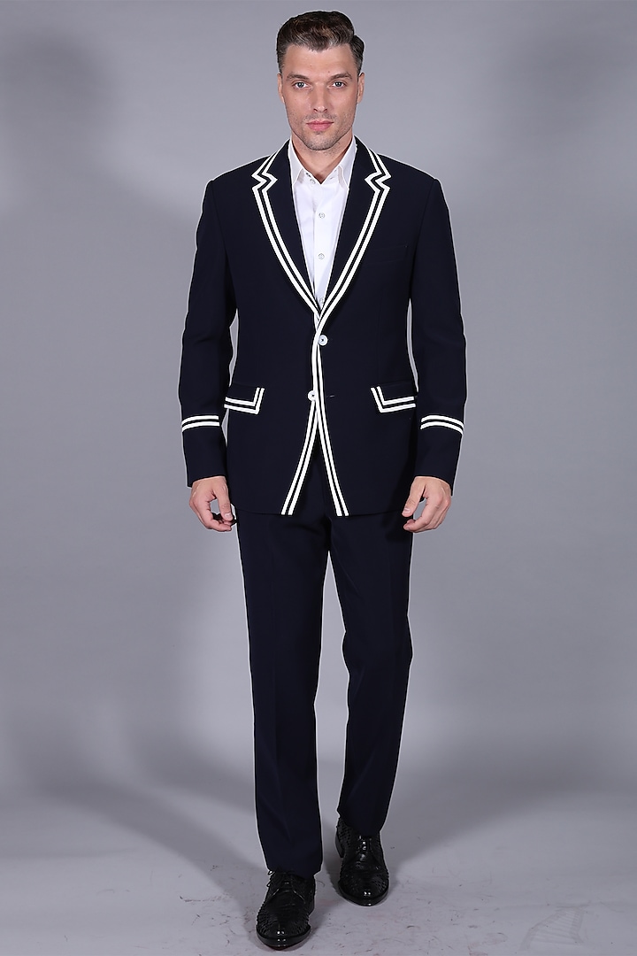 French Navy Suiting Fabric Blazer Set by Bharat Reshma at Pernia's Pop Up Shop