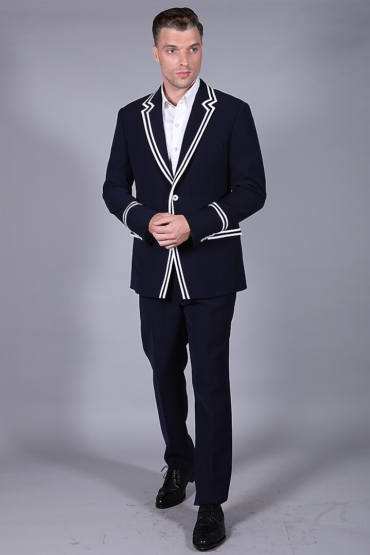 French Navy Suiting Fabric Blazer Set by Bharat Reshma at Pernia's Pop Up Shop