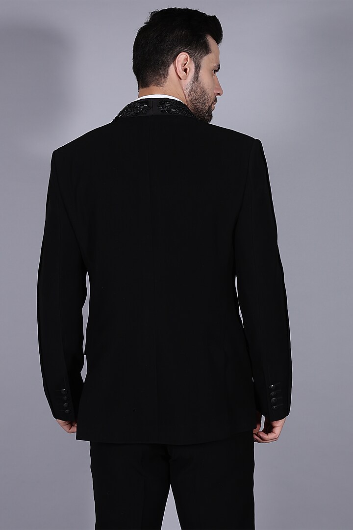 Black Japanese Suiting Fabric Tuxedo Set by Bharat Reshma at Pernia's Pop Up Shop