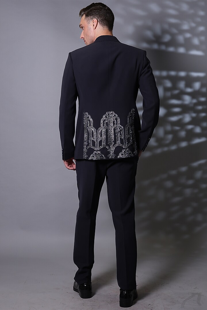 Grey Japanese Suiting Fabric Sequins Embroidered Blazer Set by Bharat Reshma at Pernia's Pop Up Shop