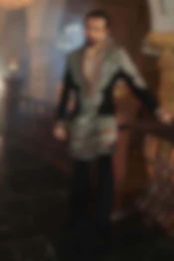 Black Premium Magna Hand Embroidered Kurta Set by Bharat Reshma at Pernia's Pop Up Shop