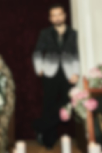 Black Premium Suiting Magna Embroidered Tuxedo Set by Bharat Reshma at Pernia's Pop Up Shop