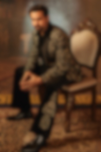 Black Cotton Velvet Dori Embroidered Tuxedo Set by Bharat Reshma at Pernia's Pop Up Shop