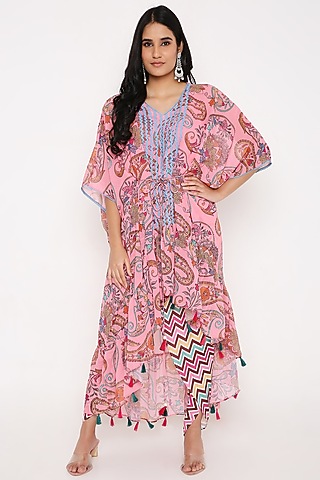 Pink Georgette Digital Printed Kaftan Set by Bha-sha