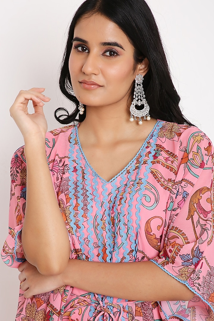 Pink Georgette Digital Printed Kaftan Set by Bha-sha at Pernia's Pop Up Shop