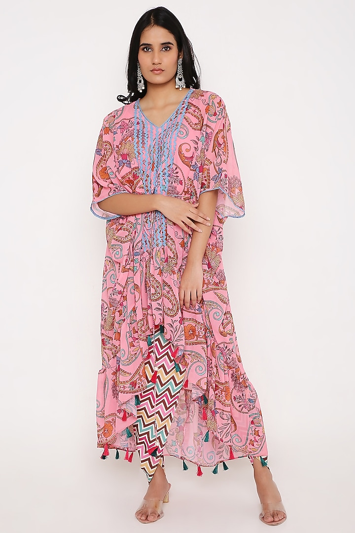 Pink Georgette Digital Printed Kaftan Set by Bha-sha at Pernia's Pop Up Shop