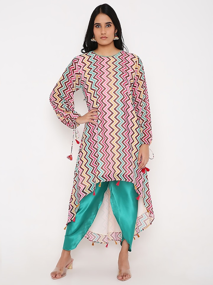Multi-Coloured Georgette Digital Printed Tunic Set by Bha-sha