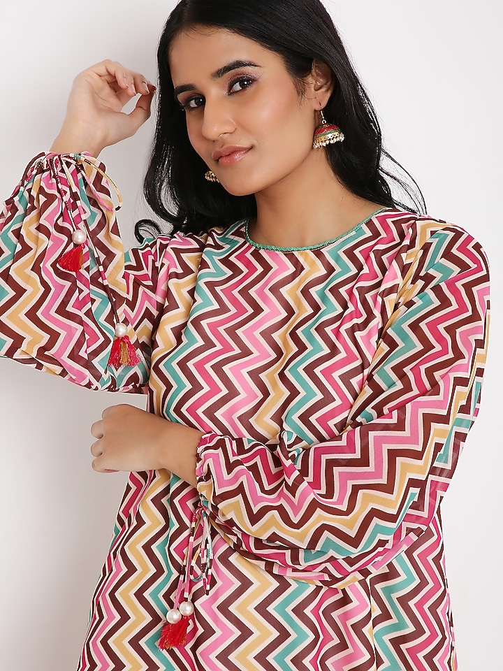 Multi-Coloured Georgette Digital Printed Tunic Set by Bha-sha at Pernia's Pop Up Shop
