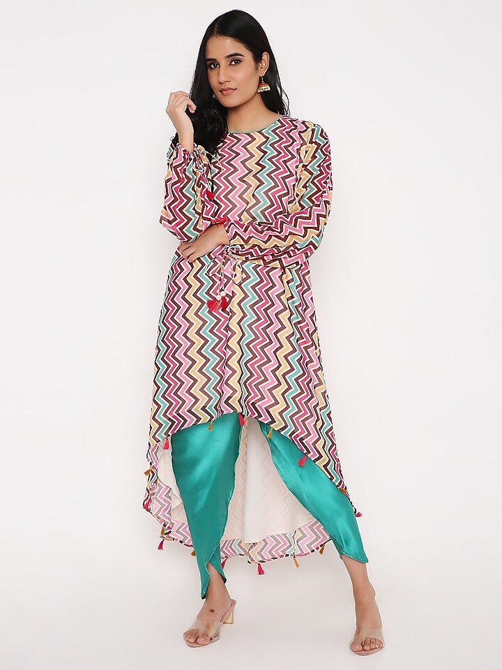 Multi-Coloured Georgette Digital Printed Tunic Set by Bha-sha at Pernia's Pop Up Shop