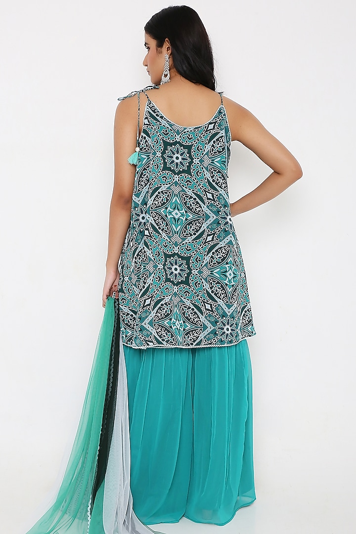 Green Georgette Sharara Set by Bha-sha at Pernia's Pop Up Shop