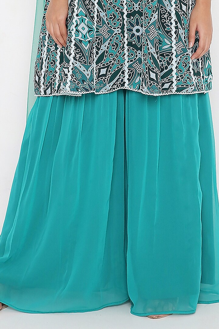 Green Georgette Sharara Set by Bha-sha at Pernia's Pop Up Shop