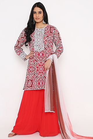 Red Georgette Sharara Set by Bha-sha