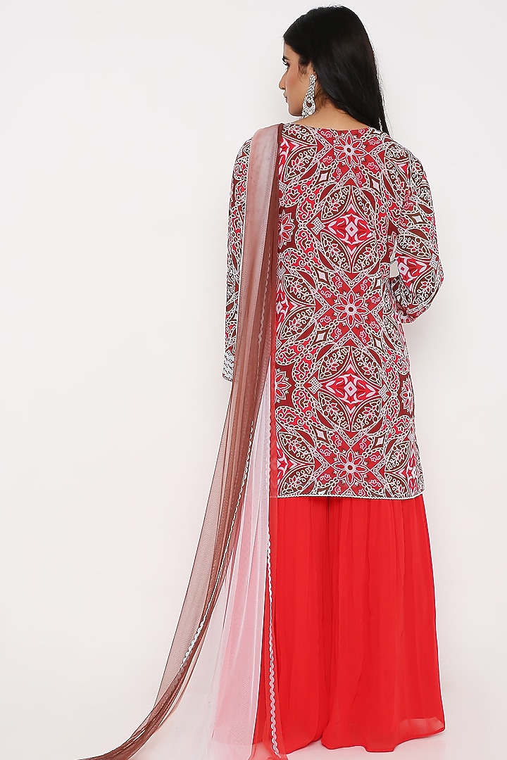 Red Georgette Sharara Set by Bha-sha at Pernia's Pop Up Shop