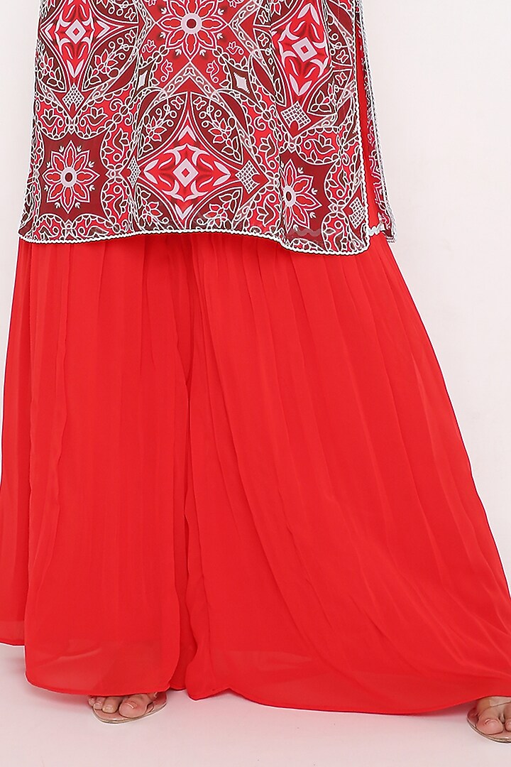 Red Georgette Sharara Set by Bha-sha at Pernia's Pop Up Shop