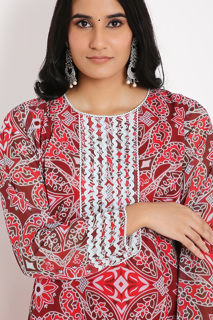 Red Georgette Sharara Set by Bha-sha at Pernia's Pop Up Shop
